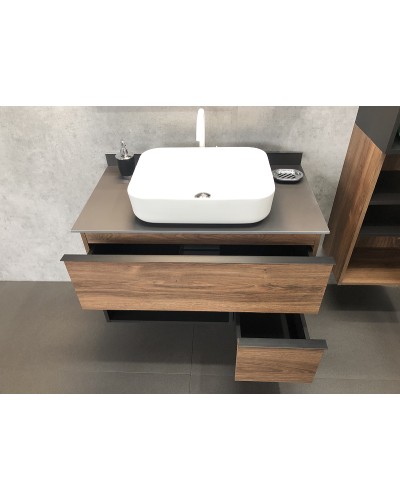 Тумба с раковиной Comforty Штутгарт 90 00-00002868 подвесная Дуб темно-коричневый Черная матовая