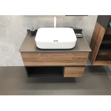 Тумба с раковиной Comforty Штутгарт 90 00-00002868 подвесная Дуб темно-коричневый Черная матовая