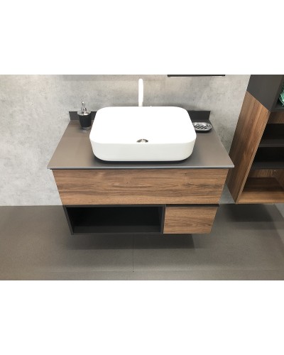 Тумба с раковиной Comforty Штутгарт 90 00-00002868 подвесная Дуб темно-коричневый Черная матовая