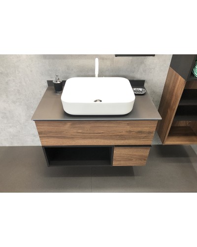 Тумба с раковиной Comforty Штутгарт 90 00-00002868 подвесная Дуб темно-коричневый Черная матовая