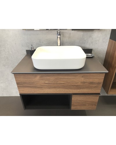 Тумба с раковиной Comforty Штутгарт 90 00-00002868 подвесная Дуб темно-коричневый Черная матовая