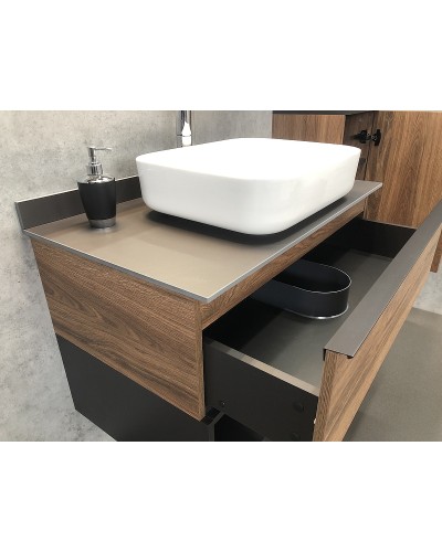 Тумба с раковиной Comforty Штутгарт 90 00-00002868 подвесная Дуб темно-коричневый Черная матовая