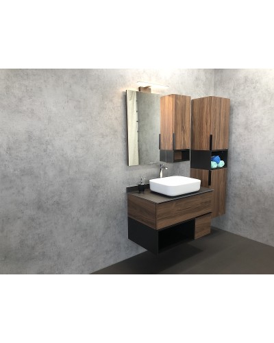 Тумба с раковиной Comforty Штутгарт 90 00-00002868 подвесная Дуб темно-коричневый Черная матовая