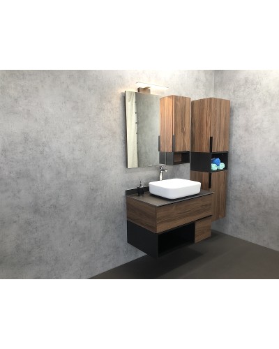 Тумба с раковиной Comforty Штутгарт 90 00-00002868 подвесная Дуб темно-коричневый Черная матовая