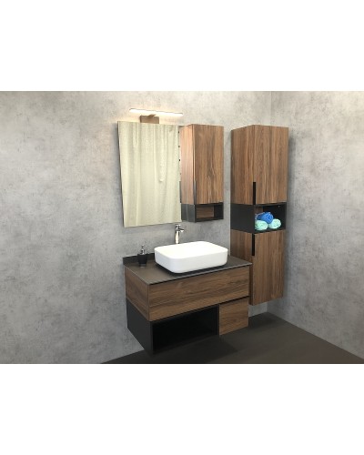 Тумба с раковиной Comforty Штутгарт 90 00-00002868 подвесная Дуб темно-коричневый Черная матовая