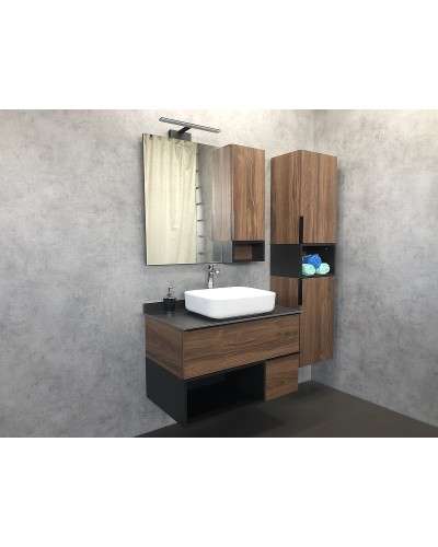 Тумба с раковиной Comforty Штутгарт 90 00-00002868 подвесная Дуб темно-коричневый Черная матовая
