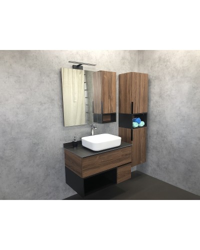 Тумба с раковиной Comforty Штутгарт 90 00-00002868 подвесная Дуб темно-коричневый Черная матовая