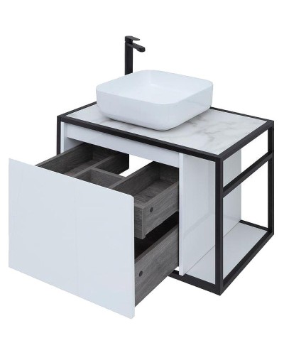 Тумба под раковину Aquanet Nova Lite Loft 75L 261650 подвесная Белый глянец