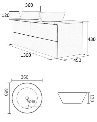Тумба с раковиной Orange Otto 130 Ot-130TuMDF+B08-360W подвесная Белый глянец