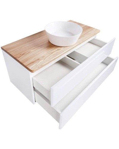 Тумба с раковиной Orange Otto 100 Ot-100TuWOOD+B08-360W подвесная Белая Ясень