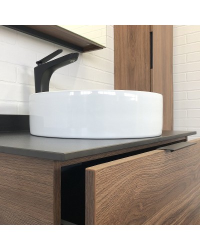 Тумба с раковиной Comforty Порто 75 00-00008926 подвесная Дуб темно-коричневый