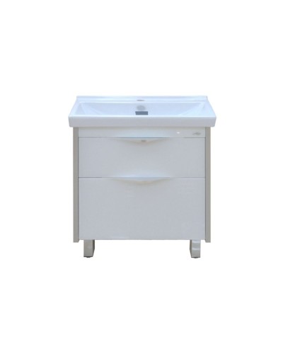 Фест - 80 Тумба 2 ящ. Белая эмаль Стекло / раковина