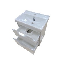 Фест - 60 Тумба 2 ящ. Белая эмаль Стекло / раковина