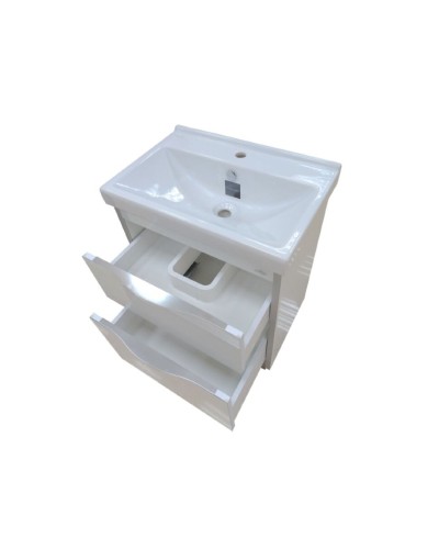 Фест - 60 Тумба 2 ящ. Белая эмаль Стекло / раковина