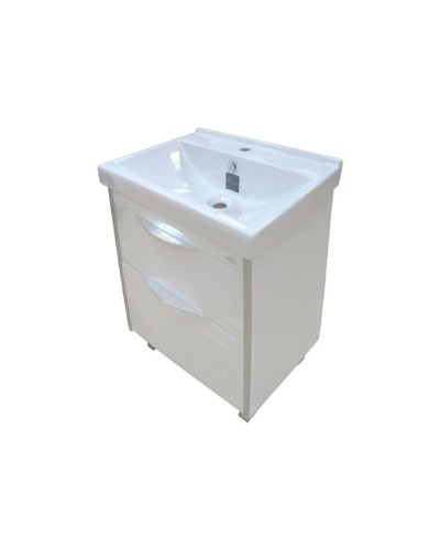 Фест - 60 Тумба 2 ящ. Белая эмаль Стекло / раковина