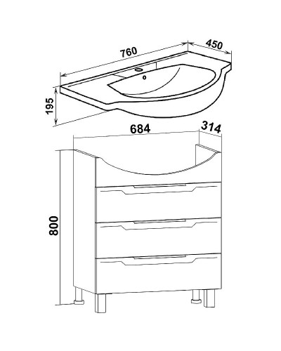 Тумба под раковину Runo Верона 75 00000001146 Белая