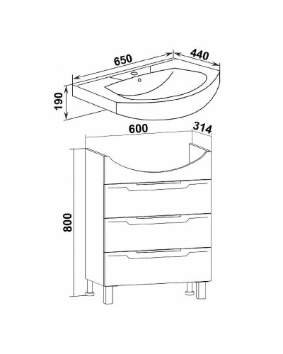 Тумба под раковину Runo Верона 65 00000001145 Белая