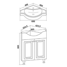 Тумба под раковину Runo Классик 65 УТ000004162 угловая Белая