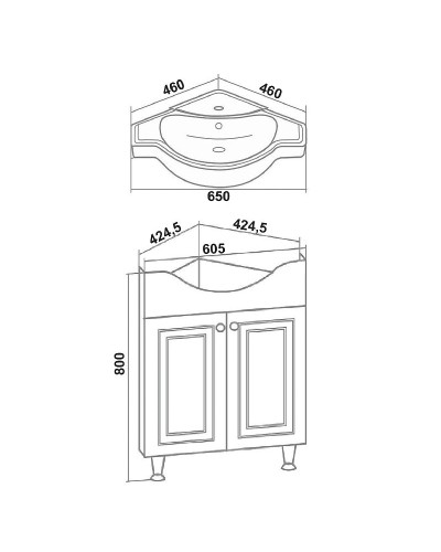 Тумба под раковину Runo Классик 65 УТ000004162 угловая Белая