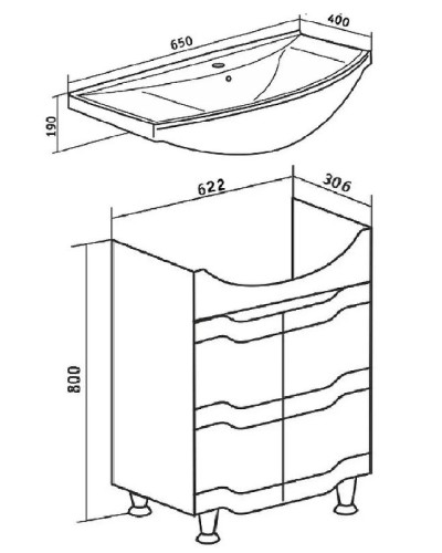 Тумба под раковину Runo Стиль 65 УТ000002338 Белая