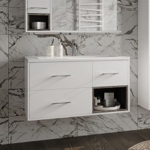 Фетта -100 Тумба белая подв. с 3 ящ. и нишей / раковина