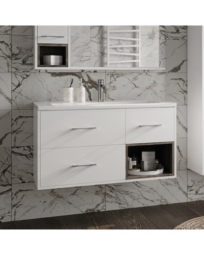 Фетта -100 Тумба белая подв. с 3 ящ. и нишей / раковина