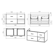 Фетта -100 Тумба белая подв. с 3 ящ. и нишей / раковина