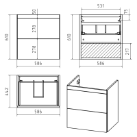 Атлантик - 60 Тумба подвесная с 2 ящ. закруг. края / раковина