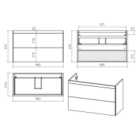 Атлантик -100 Тумба подвесная с 2 ящ. закруг. края / раковина