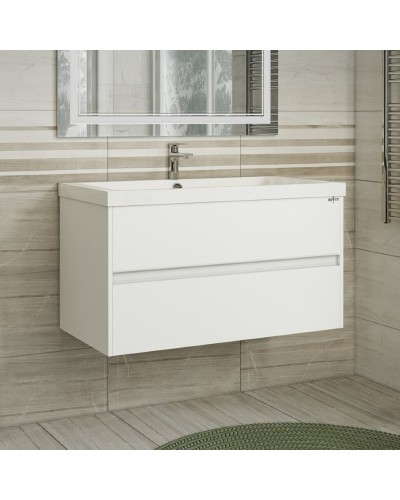 Алиса-100 тумба 2 ящ. подвесная белая эмаль / раковина