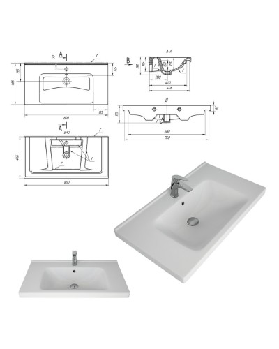 Натали - 80 Тумба подвесная 2 ящ. / раковина