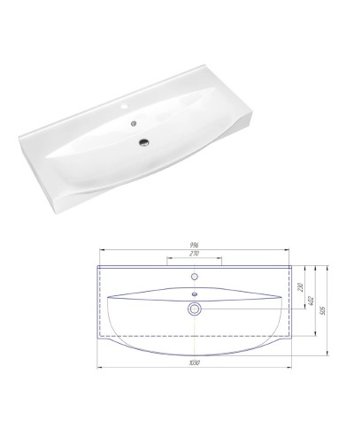 Элвис -105 Тумба подвесная с 2 ящ.белая эмаль  / раковина