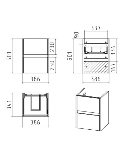 Алиса - 40 тумба 2 ящ. подвесная белая эмаль / раковина