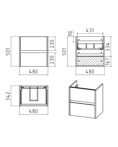 Алиса - 50 тумба 2 ящ. подвесная белая эмаль / раковина