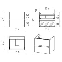 Алиса - 58 тумба 2 ящ. подвесная белая эмаль / раковина