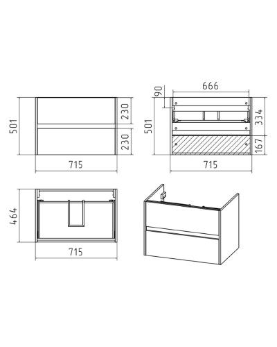 Алиса - 75 тумба 2 ящ. подвесная белая эмаль / раковина