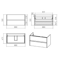 Алиса - 90 тумба 2 ящ. подвесная белая эмаль / раковина