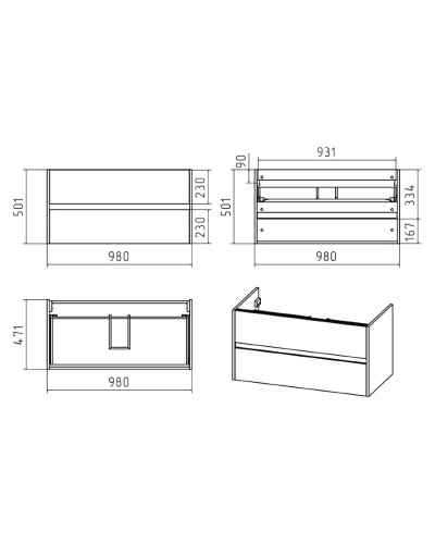 Алиса-100 тумба 2 ящ. подвесная белая эмаль / раковина