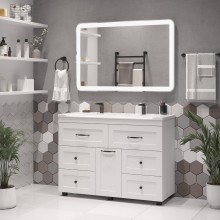 Дуэт - 120 Тумба белая матовая с 6 ящ. / Б/К / раковина