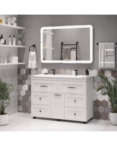 Дуэт - 120 Тумба белая матовая с 6 ящ. / Б/К / раковина