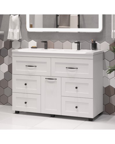 Дуэт - 120 Тумба белая матовая с 6 ящ. / Б/К / раковина