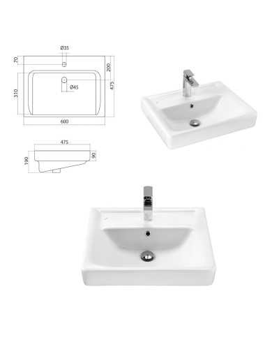 Венера - 60 Тумба с 2 ящ. комбинированная  / раковина
