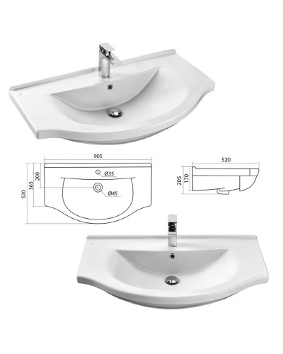 Эльбрус - 90 Тумба белая эмаль / раковина
