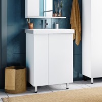 Лира - 60 Тумба прямая напольная  белая эмаль с отталкив. / раковина