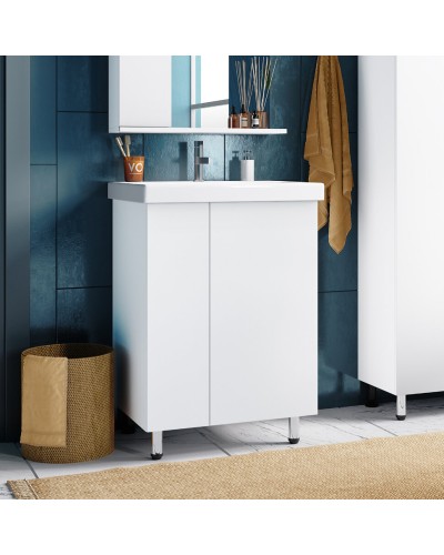 Лира - 60 Тумба прямая напольная  белая эмаль с отталкив. / раковина