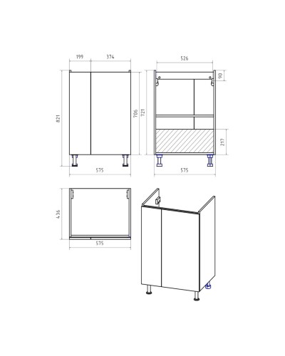 Лира - 60 Тумба прямая напольная  белая эмаль с отталкив. / раковина