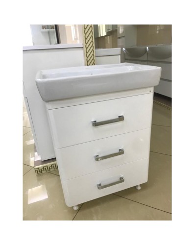 Гармония - 80 Тумба напольная  с 3 ящ. закруг. края белая эмаль (глянец) / раковина