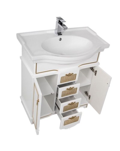 Тумба под раковину Aquanet Луис Shenxin 80 186178 Белый глянец/патина золото
