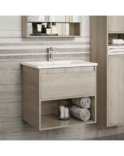 Дунай - 60 Тумба подвесная с 1 ящиком и нишей (цвет Дуб белый) / раковина