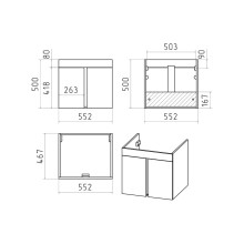 Торос - 60 Тумба подвесная прямая серый мрамор / раковина